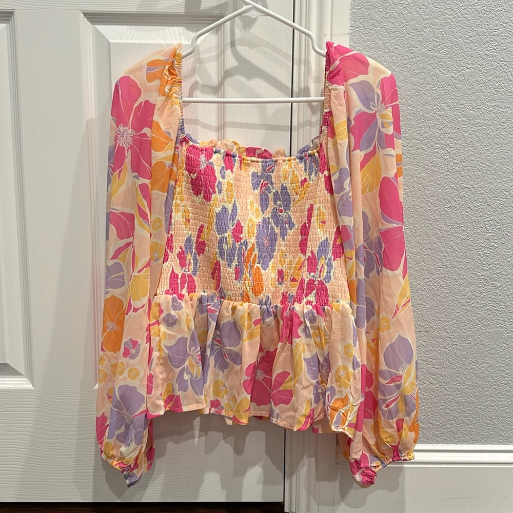 Pink Lily Floral Peplum Blouse